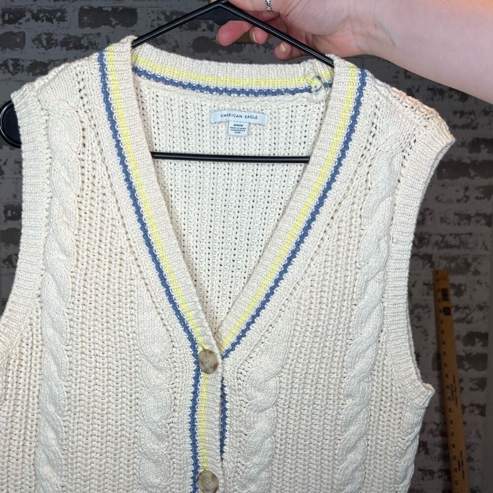 American Eagle | women knitted cream button down sweater vest
